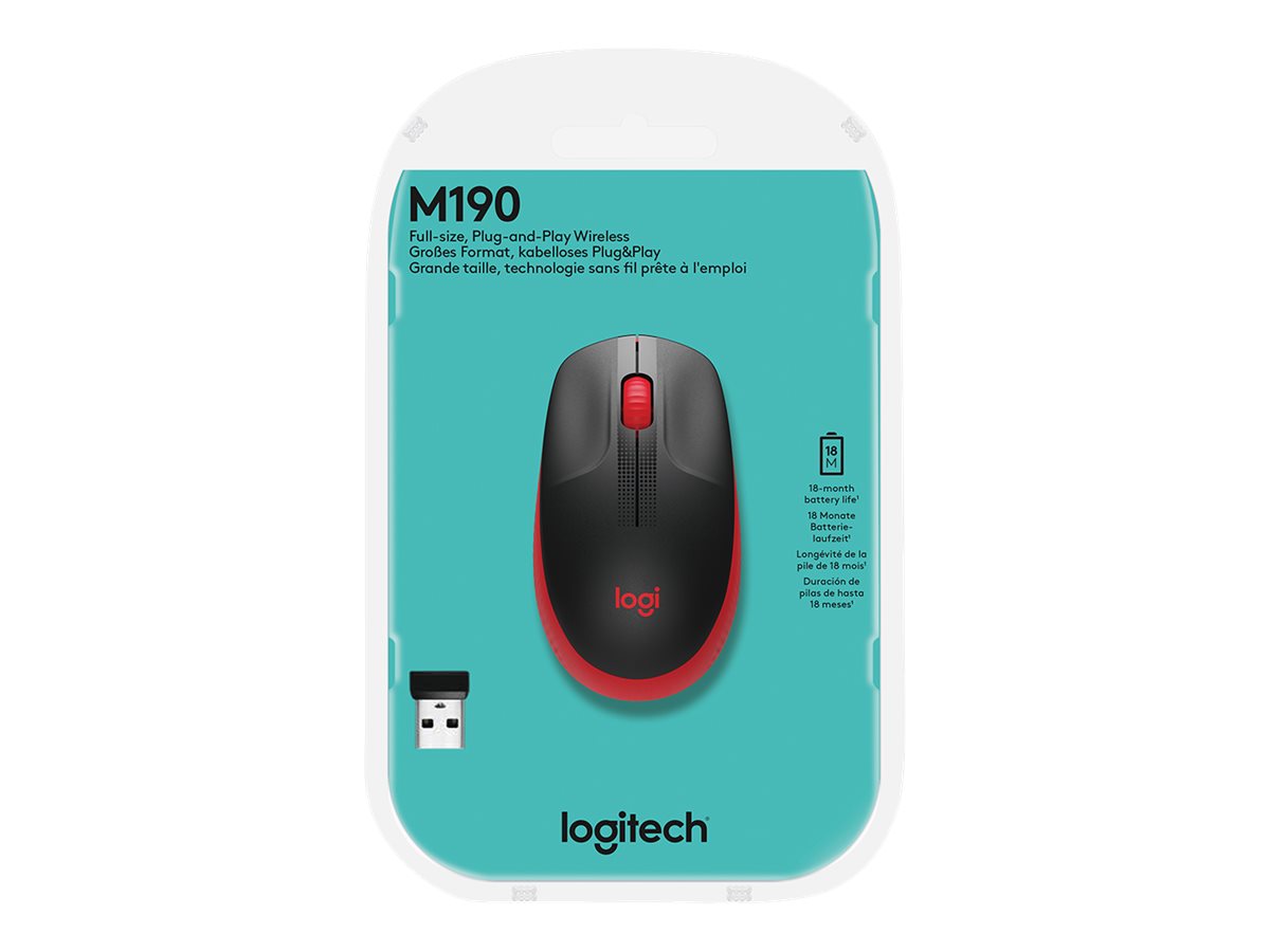 Logitech | Full size Mouse | M190 | Wireless | USB | Red - Image 4