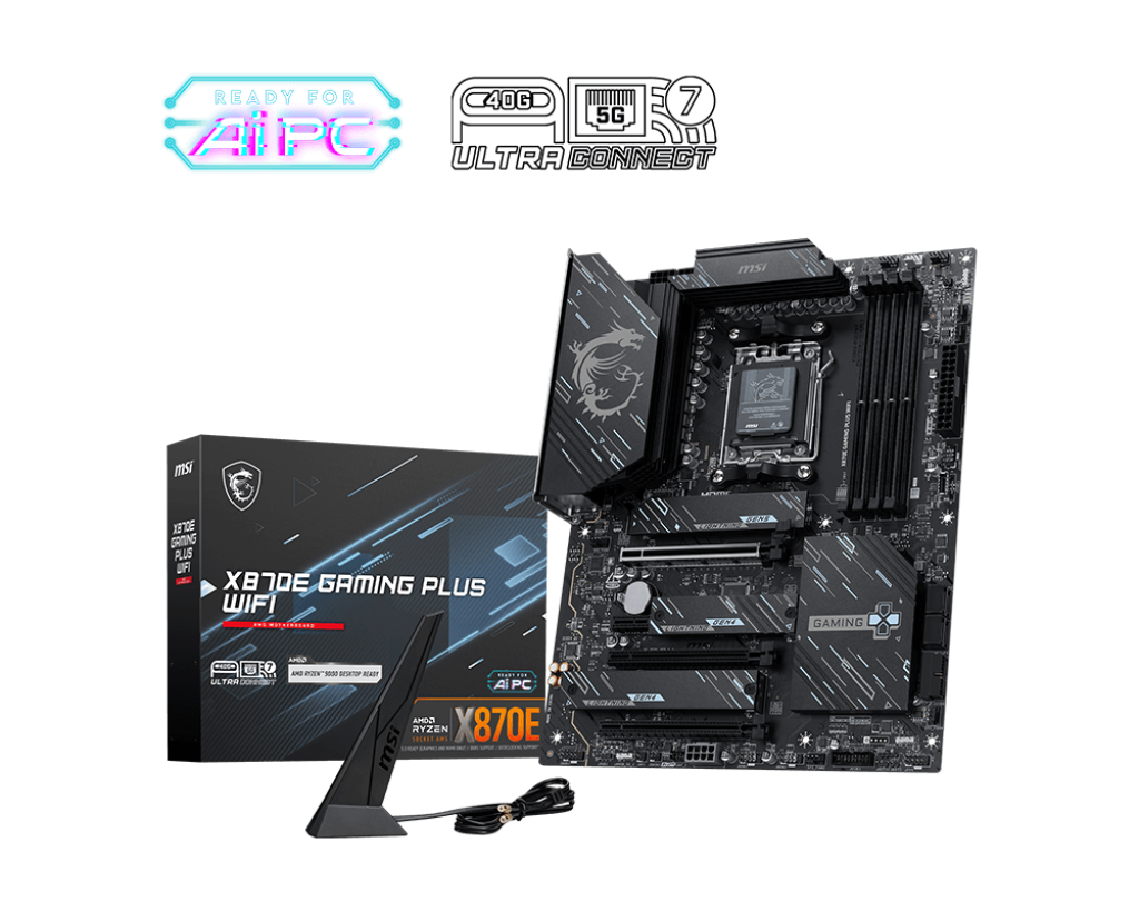 MSI X870E GAMING PLUS WIFI | Processor family AMD | Processor socket AM5 | DDR5 UDIMM | Supported hard disk drive interfaces SATA, M.2 | Number of SATA connectors 4