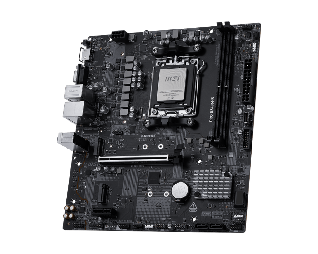 MSI PRO B840M-B | Processor family AMD | Processor socket AM5 | DDR5 | Supported hard disk drive interfaces SATA, M.2 | Number of SATA connectors 4 - Image 2