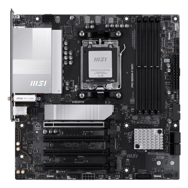 MSI PRO B850M-P WIFI | Processor family AMD B850 | Processor socket AM5 | DDR5 | Supported hard disk drive interfaces SATA, M.2 | Number of SATA connectors 4