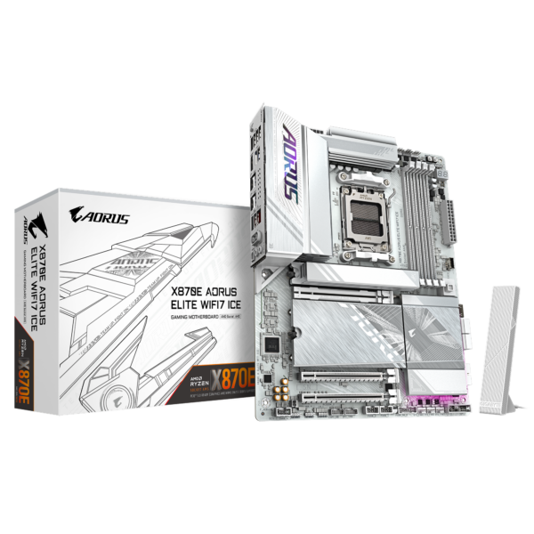 Gigabyte X870E AORUS ELITE WIFI7 ICE | Processor family AMD | Processor socket AM5 | DDR5 | Supported hard disk drive interfaces SATA, M.2 | Number of SATA connectors 4