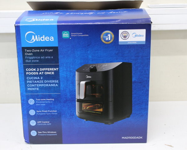 SALE OUT. Midea MAD1100DADK Air fryer digital,Two-zone cavity, 6.4L + 4.4L | Midea Two Zone Airfryer | MAD1100DADK | Power 1850 W | Capacity 4.4/6.4 L | Rapid Air technology | Black | USED, DIRTY, SCRATCHED ON TOP