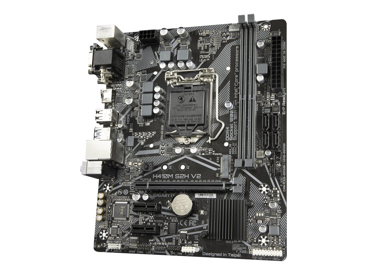 Gigabyte | H410M S2H V2 1.0 M/B | Processor family Intel | Processor socket LGA1200 | DDR4 DIMM | Memory slots 2 | Supported hard disk drive interfaces SATA, M.2 | Number of SATA connectors 4 | Chipset Intel H | Micro ATX - Image 4