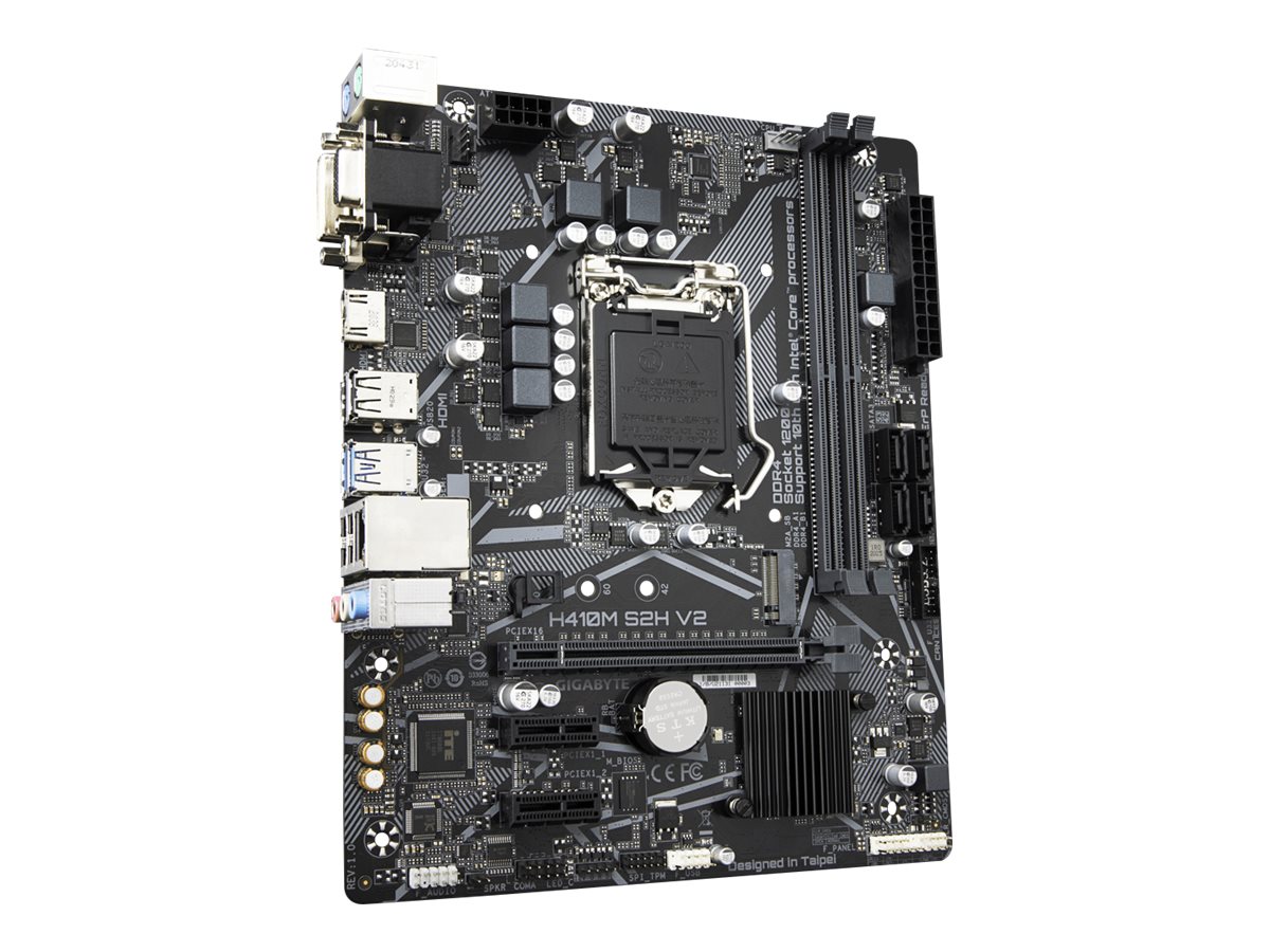 Gigabyte | H410M S2H V2 1.0 M/B | Processor family Intel | Processor socket LGA1200 | DDR4 DIMM | Memory slots 2 | Supported hard disk drive interfaces SATA, M.2 | Number of SATA connectors 4 | Chipset Intel H | Micro ATX - Image 6