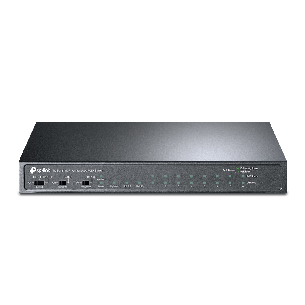 TP-LINK | 8-Port 10/100Mbps + 3-Port Gigabit Desktop Switch with 8-Port PoE+ | LS1008 | Unmanaged | Desktop | Power supply type External