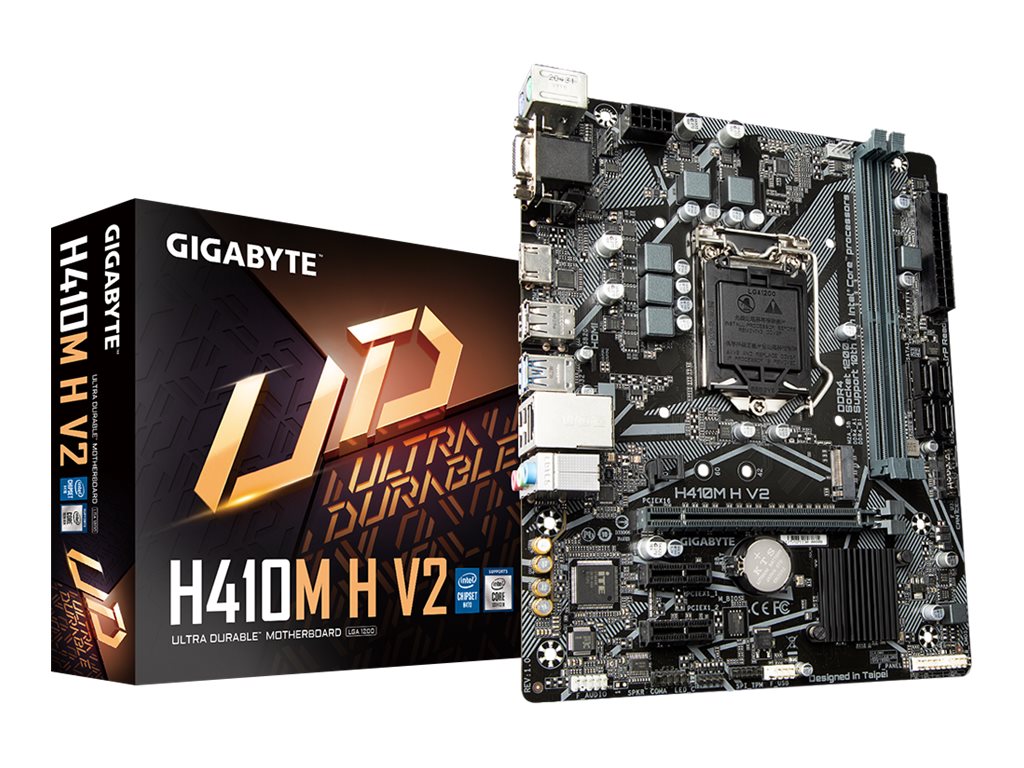 Gigabyte | H410M H V2 1.0 M/B | Processor family Intel | Processor socket LGA1200 | DDR4 DIMM | Memory slots 2 | Supported hard disk drive interfaces SATA, M.2 | Number of SATA connectors 4 | Chipset Micro ATX | Intel H - Image 6