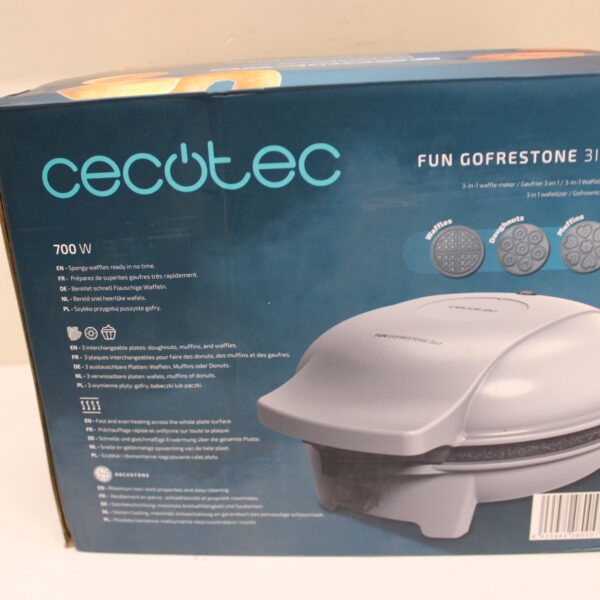 Cecotec Waffle Maker | Fun Gofrestone 3in1 | 700 W | Number of pastry 3 | Waffle/Muffin/Donut | White | MISSING DOUGHTSNUTS INTERCHANGEABLE PLATE
