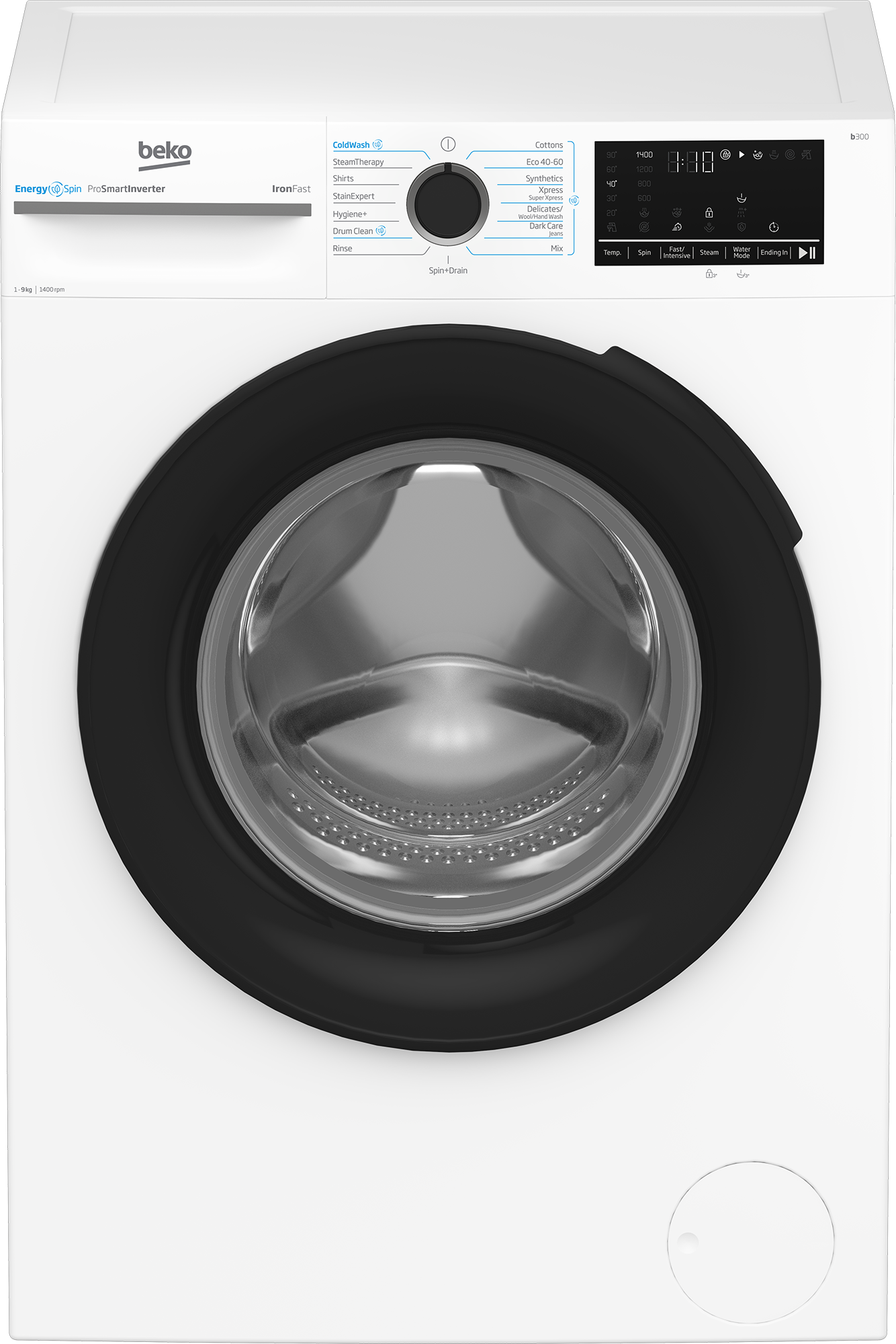 BEKO Washing Machine | BM3WFSU49415WB | Energy efficiency class A | Front loading | Washing capacity 9 kg | 1400 RPM | Depth 55 cm | Width 60 cm | Display | Digital | Steam function | White