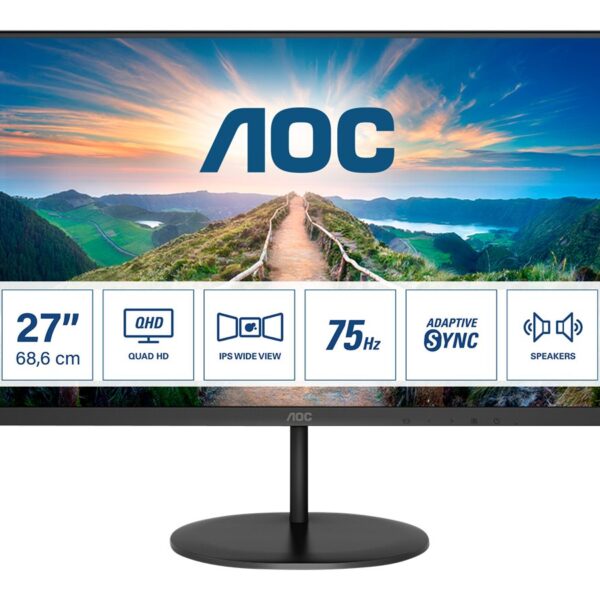 AOC | LCD Monitor | Q27V4EA | 27 " | IPS | QHD | 16:9 | 75 Hz | 4 ms | 2560 x 1440 | 250 cd/m² | Headphone out | HDMI ports quantity 1 | Warranty 36 month(s)