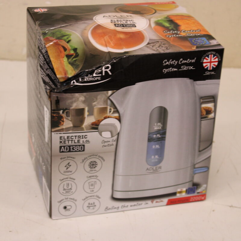 SALE OUT. Adler AD 1380w Electric kettle, Plastic, 1 L, White | SALE OUT. Adler Kettle | AD 1380w | Electric | 2200 W | 1 L | Polypropylene | 360° rotational base | White | DAMAGED PACKAGING - Image 2