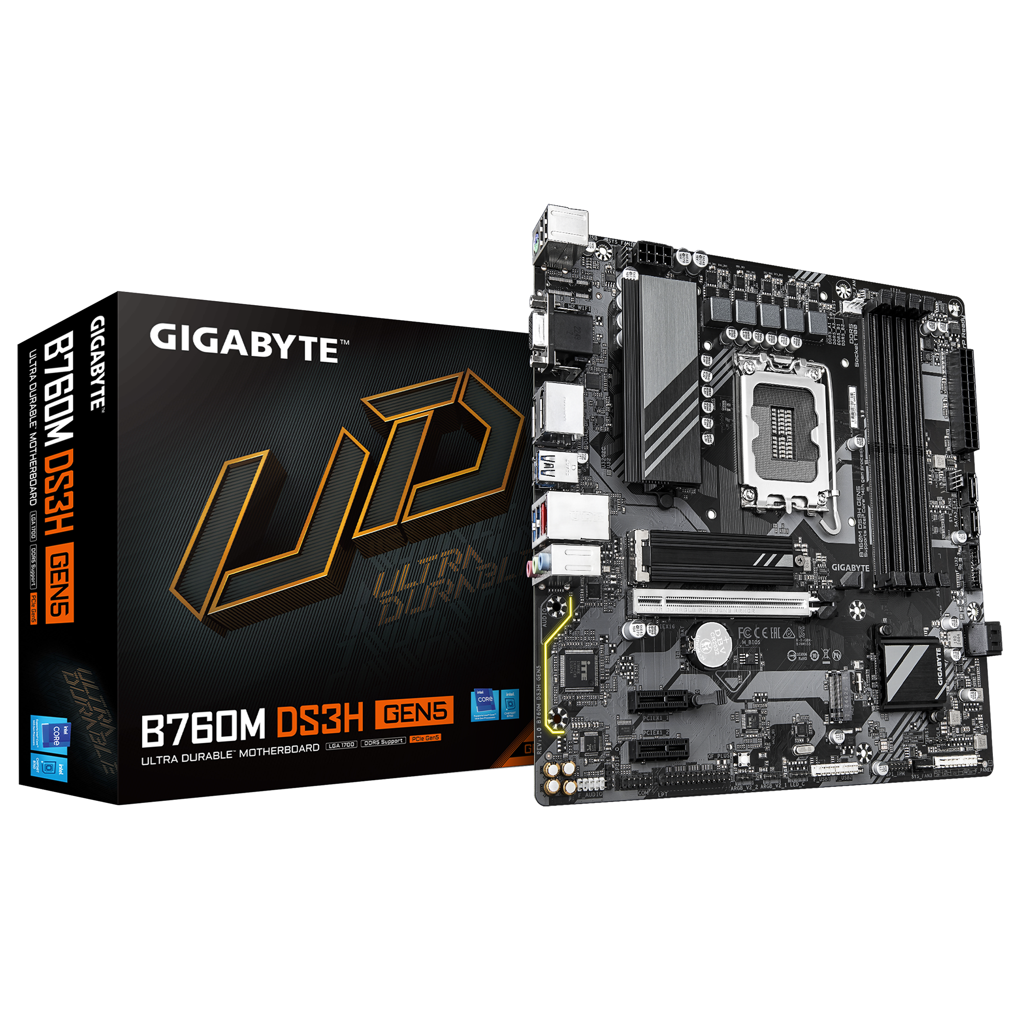 Gigabyte B760M DS3H GEN5 | Processor family Intel | Processor socket LGA1700 | Supported hard disk drive interfaces SATA, M.2 | Number of SATA connectors 4 - Image 3