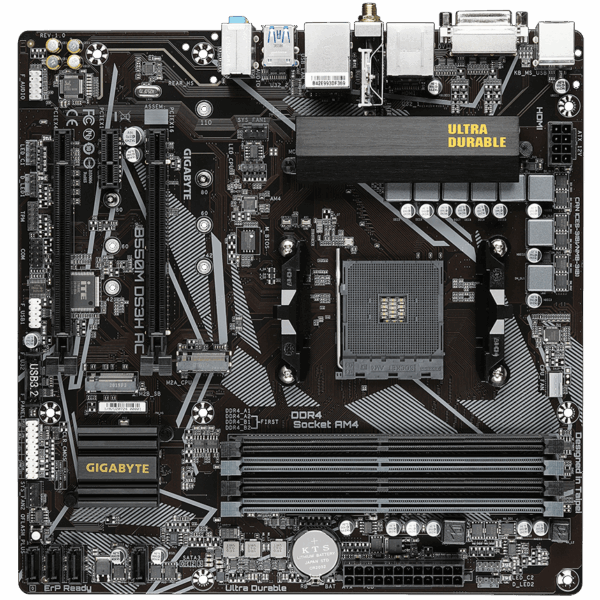 Gigabyte | B550M DS3H AC 1.0/1.1/1.2/1.3/1.5 M/B | Processor family AMD | Processor socket AM4 | DDR4 DIMM | Memory slots 4 | Supported hard disk drive interfaces SATA, M.2 | Number of SATA connectors 4 | Chipset AMD B550 | Micro ATX