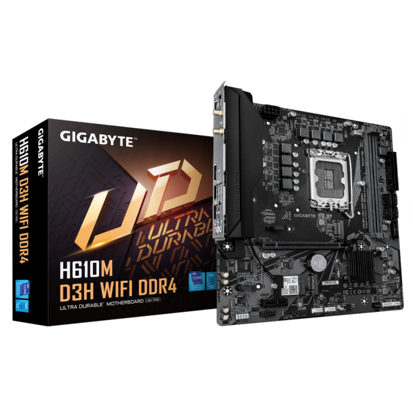 Gigabyte H610M D3H WIFI DDR4 | Processor family Intel | Processor socket LGA1700 | Supported hard disk drive interfaces SATA, M.2 | Number of SATA connectors 4