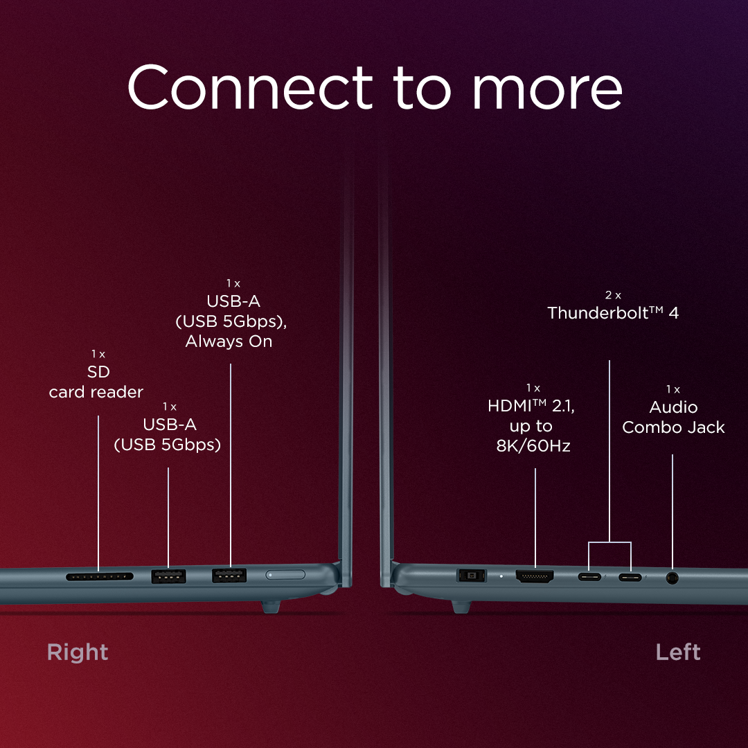 Lenovo Yoga Pro 9 16IAH10 | Tidal Teal | 16 " | OLED | 2.8K WQXGA+ | 2880 x 1800 pixels | Intel Core Ultra 7 | 255H | 32 GB | Soldered LPDDR5x | Solid-state drive capacity 1000 GB | NVIDIA GeForce RTX 5060 | GDDR7 | 8 GB | Windows 11 Pro | 802.11be | Bluetooth version 5.4 | Keyboard language English | Keyboard backlit | Warranty 24 month(s) | Battery warranty 12 month(s) - Image 38