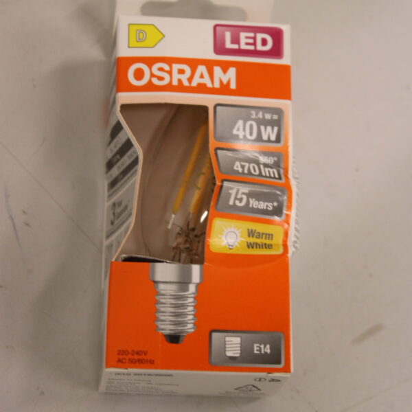 SALE OUT. Osram Parathom Classic Filament 40 non-dim 3,4W/827 E14 bulb | Osram Parathom Classic Filament | E14 | 3.4 W | Warm White | DAMAGED PACKAGING