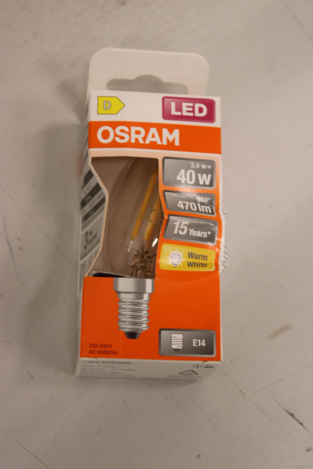 SALE OUT. Osram Parathom Classic Filament 40 non-dim 3,4W/827 E14 bulb | Osram Parathom Classic Filament | E14 | 3.4 W | Warm White | DAMAGED PACKAGING