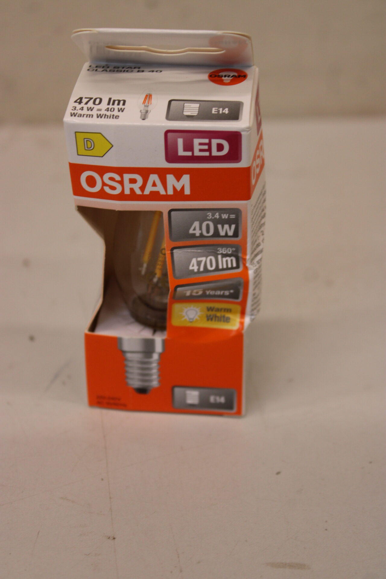 SALE OUT. Osram Parathom Classic Filament 40 non-dim 3,4W/827 E14 bulb | Osram Parathom Classic Filament | E14 | 3.4 W | Warm White | DAMAGED PACKAGING - Image 2