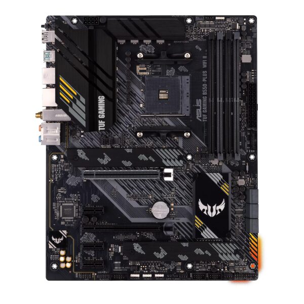 Asus | TUF GAMING B550-PLUS WIFI II | Processor family AMD | Processor socket AM4 | DDR4 DIMM | Memory slots 4 | Supported hard disk drive interfaces SATA, M.2 | Number of SATA connectors 6 | Chipset AMD B550 | 30.5cm x 24.4cm