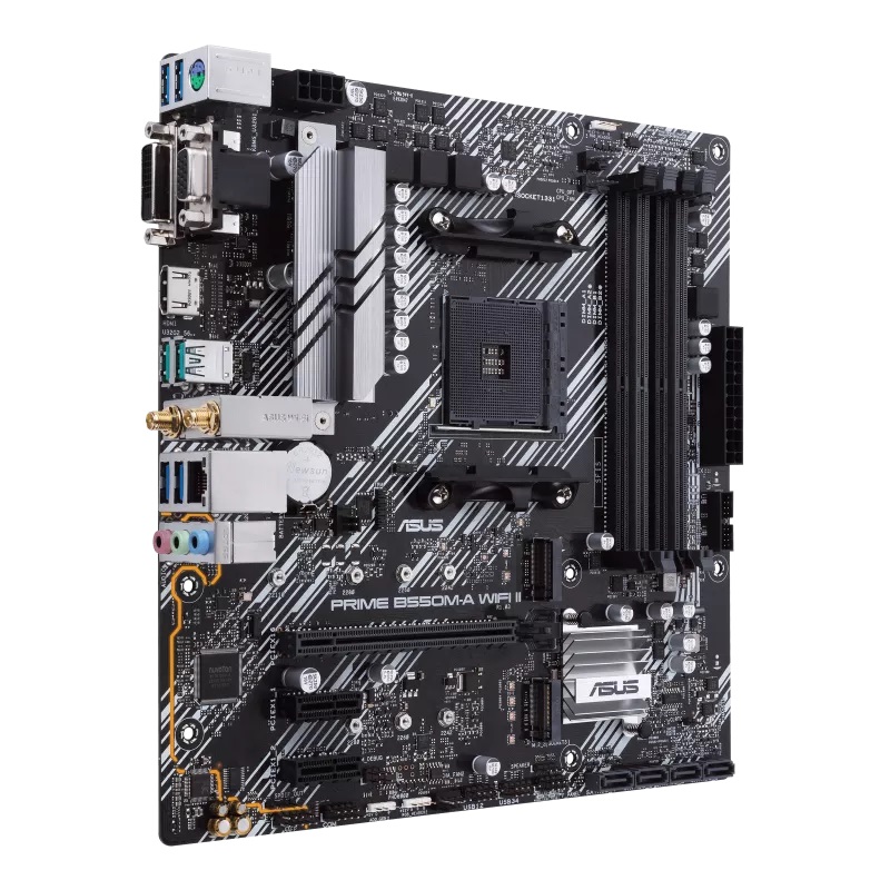 Asus | PRIME B550M-A WIFI II | Processor family AMD | Processor socket AM4 | DDR4 DIMM | Memory slots 4 | Supported hard disk drive interfaces SATA, M.2 | Number of SATA connectors 4 | Chipset AMD B550 | microATX - Image 3