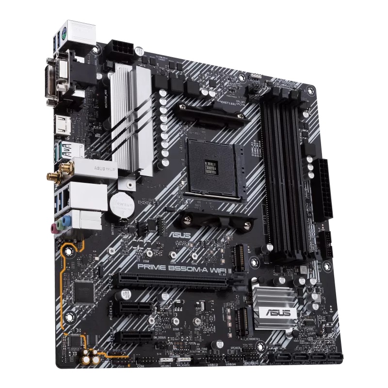 Asus | PRIME B550M-A WIFI II | Processor family AMD | Processor socket AM4 | DDR4 DIMM | Memory slots 4 | Supported hard disk drive interfaces SATA, M.2 | Number of SATA connectors 4 | Chipset AMD B550 | microATX - Image 5