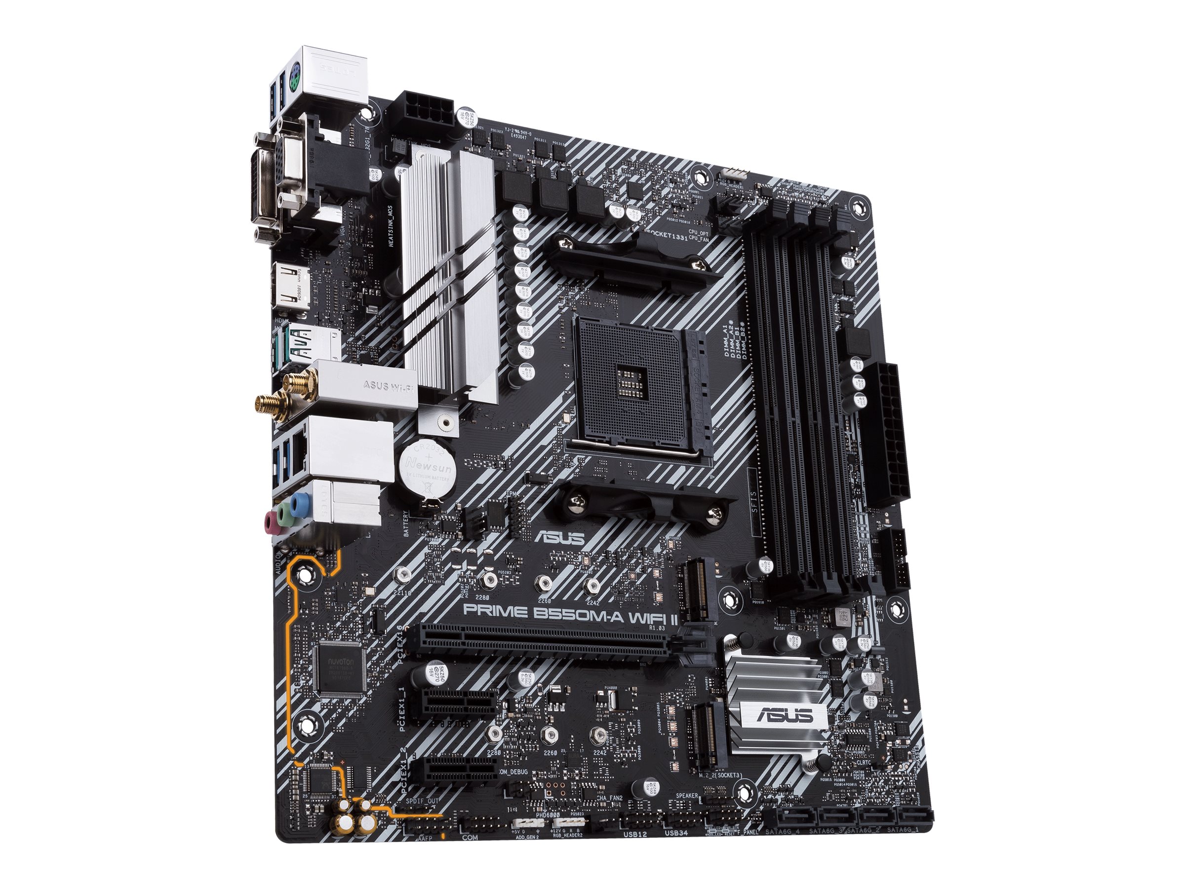Asus | PRIME B550M-A WIFI II | Processor family AMD | Processor socket AM4 | DDR4 DIMM | Memory slots 4 | Supported hard disk drive interfaces SATA, M.2 | Number of SATA connectors 4 | Chipset AMD B550 | microATX - Image 8