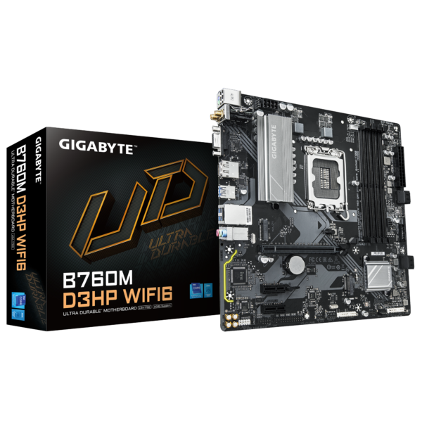 Gigabyte B760M D3HP WIFI6 | Processor family Intel | Processor socket LGA1700 | DDR5 | Supported hard disk drive interfaces M.2, SATA | Number of SATA connectors 4