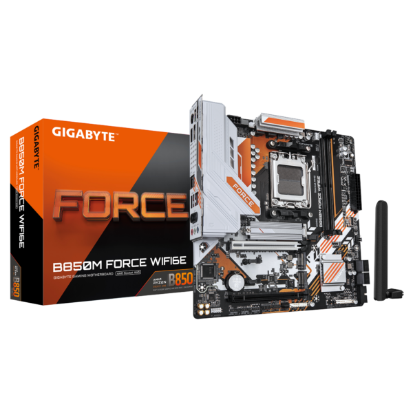 Gigabyte B850M FORCE WIFI6E (rev. 1.0) | Processor family AMD | Processor socket AM5 | DDR5 | Supported hard disk drive interfaces SATA, M.2 | Number of SATA connectors 4