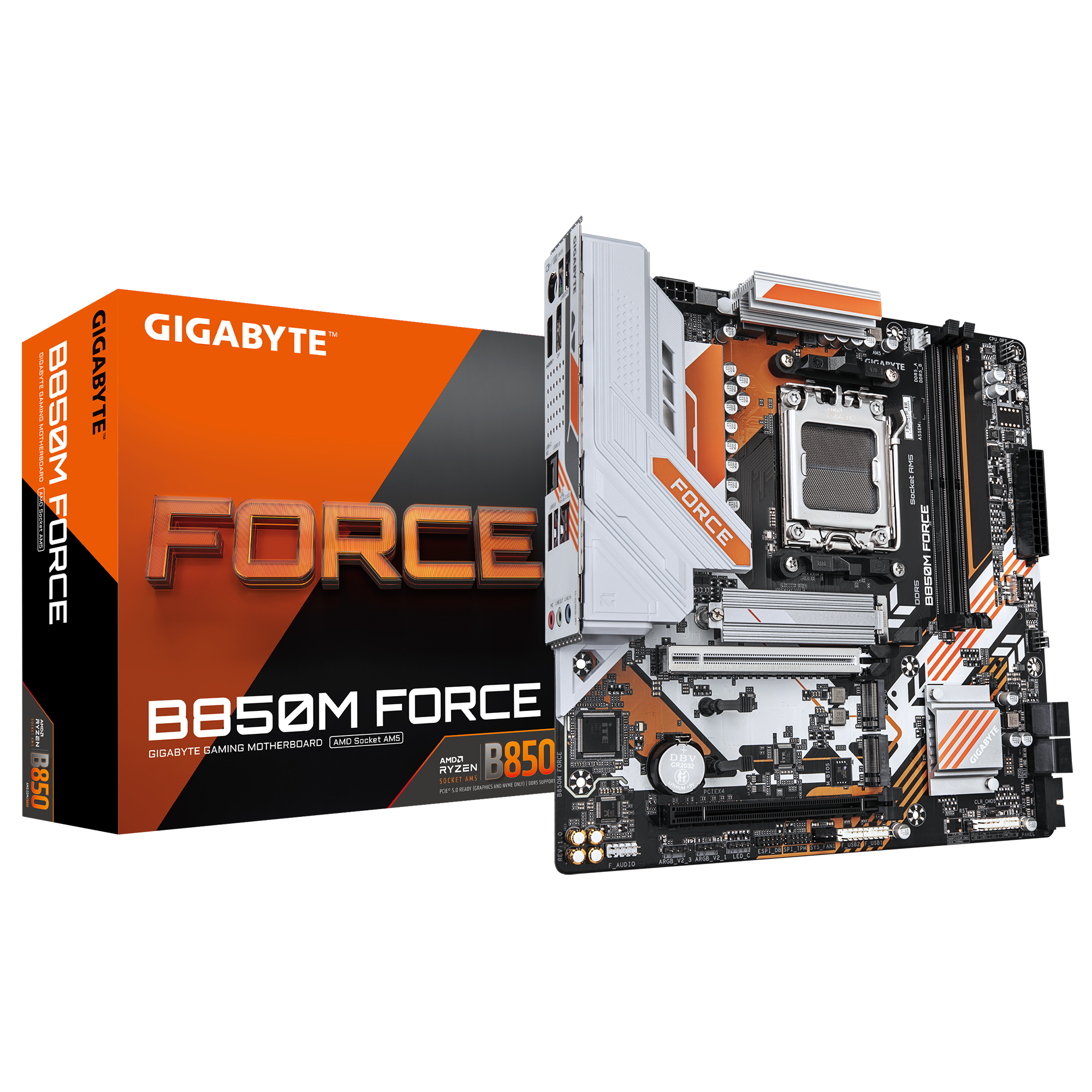 Gigabyte B850M FORCE (rev. 1.0) | Processor family AMD | Processor socket AM5 | DDR5 | Supported hard disk drive interfaces SATA, M.2 | Number of SATA connectors 4