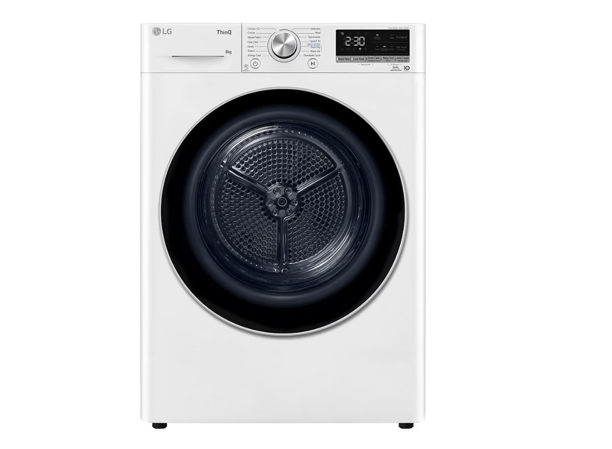LG Dryer Machine | RH80V9AV3N | Energy efficiency class C | Front loading | 8 kg | LED | Depth 69 cm | Wi-Fi | White - Image 2
