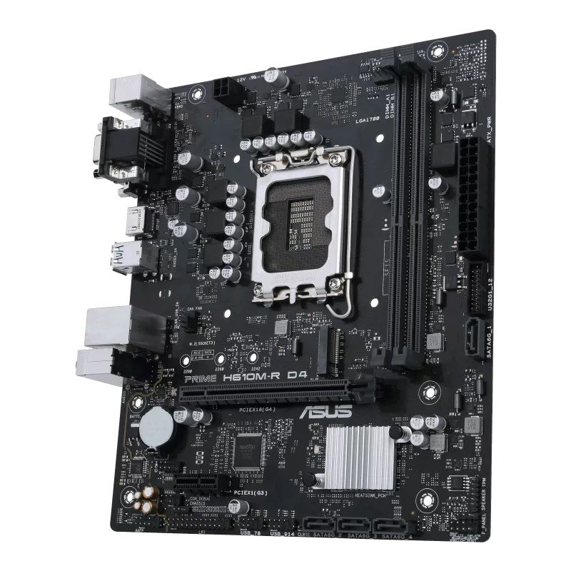 Asus | PRIME H610M-R D4-SI | Processor family Intel | Processor socket LGA1700 | DDR4 DIMM | Memory slots 2 | Supported hard disk drive interfaces SATA, M.2 | Number of SATA connectors 4 | Chipset Intel H610 | Mic-ATX - Image 5