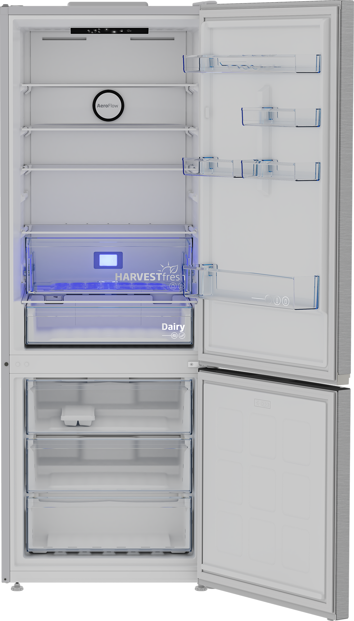 BEKO Refrigerator | B3RCNE564HXB | Energy efficiency class E | Free standing | Combi | Height 192 cm | No Frost system | Fridge net capacity 340 L | Freezer net capacity 150 L | Display | 39 dB | Stainless steel - Image 3