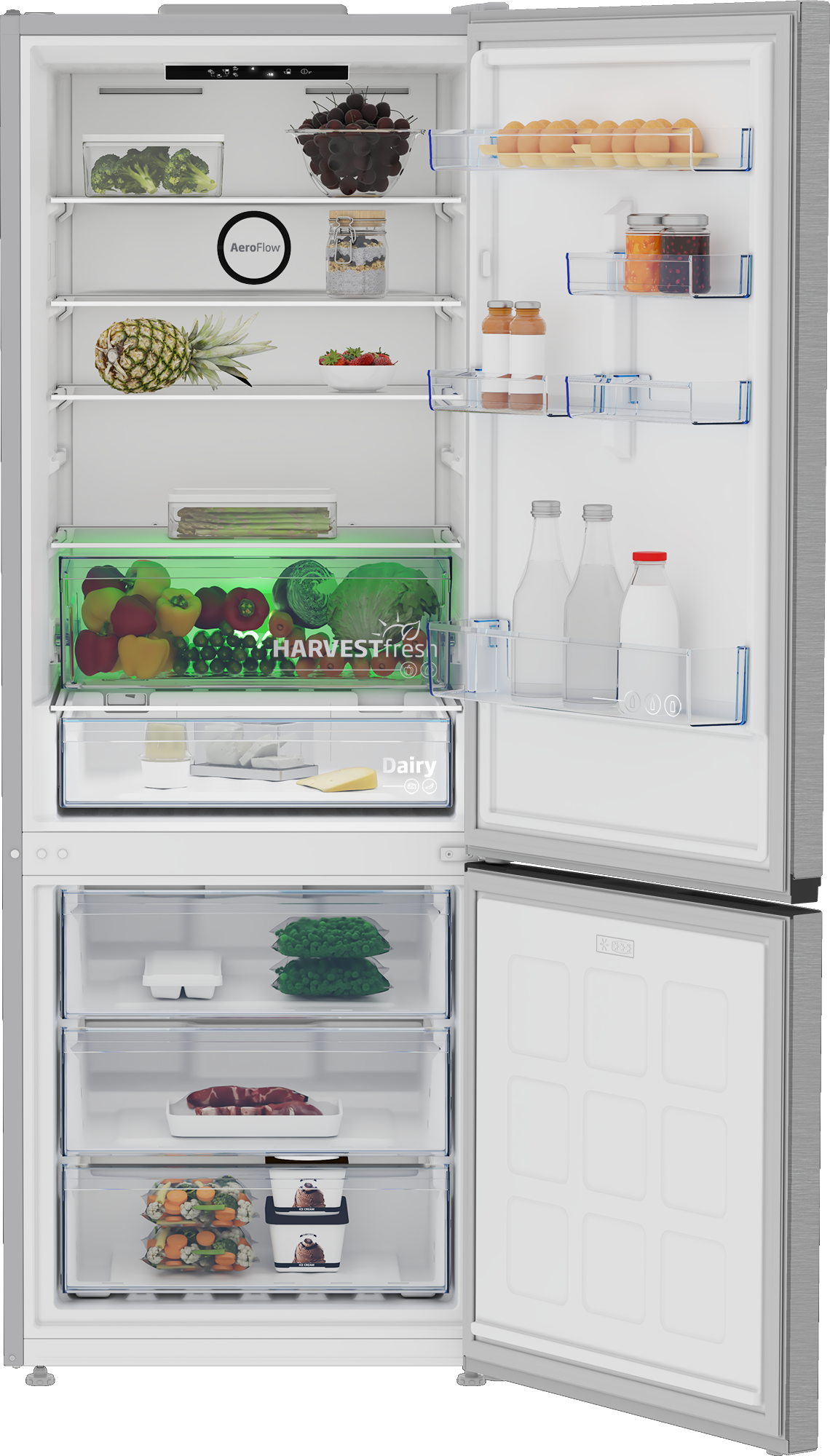 BEKO Refrigerator | B3RCNE564HXB | Energy efficiency class E | Free standing | Combi | Height 192 cm | No Frost system | Fridge net capacity 340 L | Freezer net capacity 150 L | Display | 39 dB | Stainless steel - Image 4