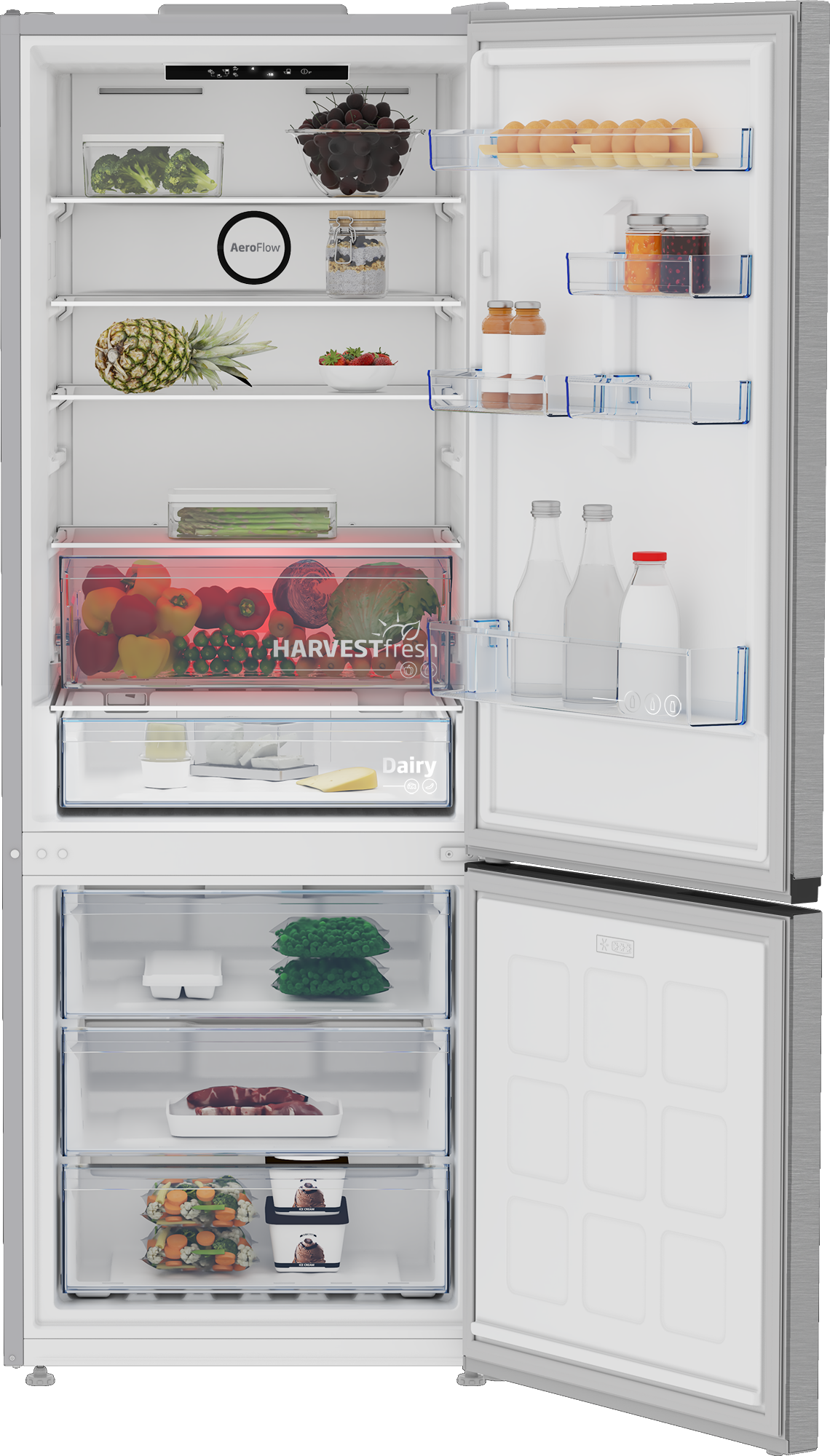 BEKO Refrigerator | B3RCNE564HXB | Energy efficiency class E | Free standing | Combi | Height 192 cm | No Frost system | Fridge net capacity 340 L | Freezer net capacity 150 L | Display | 39 dB | Stainless steel - Image 5