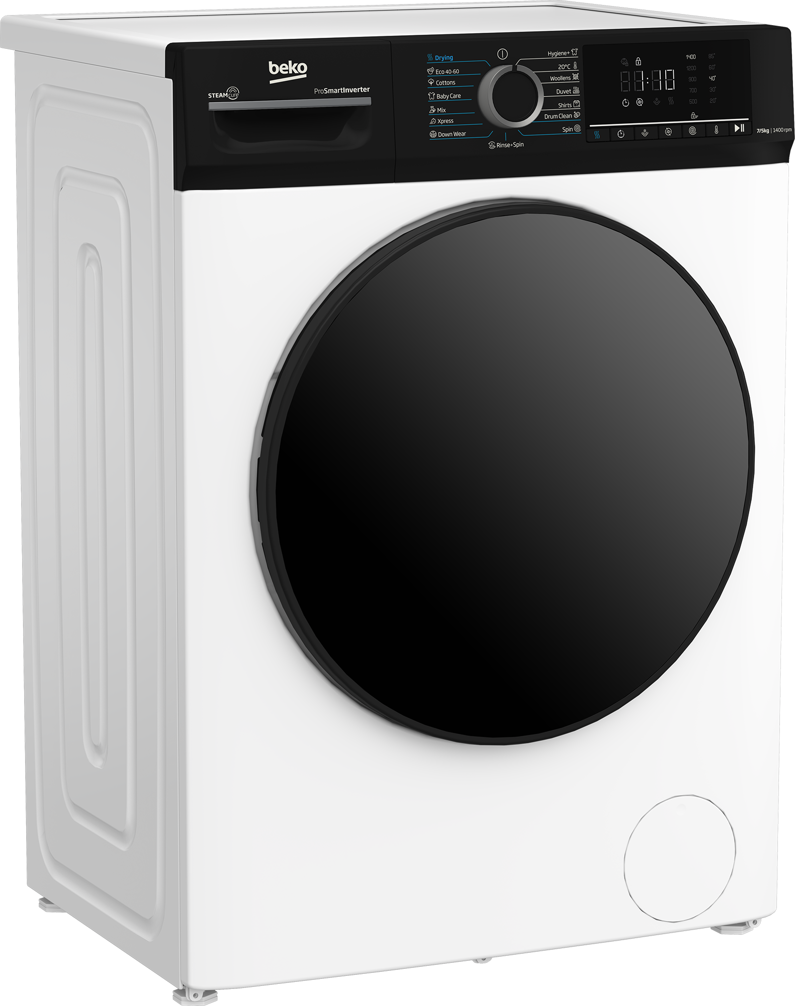 BEKO Washing machine with dryer | BMM5DFO5741WPB | Energy efficiency class A/D | Front loading | Washing capacity 7 kg | 1400 RPM | Depth 52 cm | Width 60 cm | Display | LED | Drying system | Drying capacity 5 kg | Steam function | White - Image 2