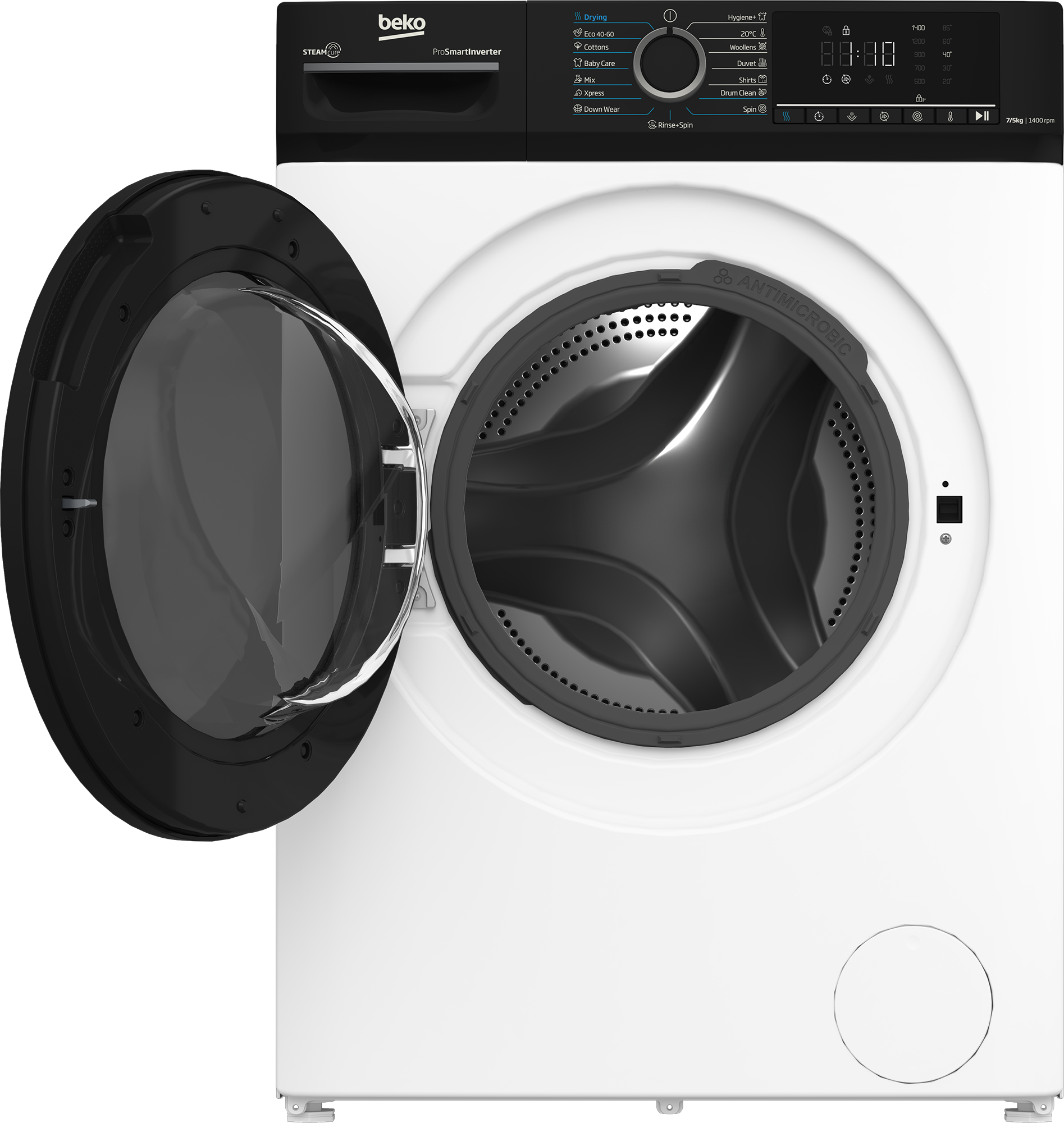 BEKO Washing machine with dryer | BMM5DFO5741WPB | Energy efficiency class A/D | Front loading | Washing capacity 7 kg | 1400 RPM | Depth 52 cm | Width 60 cm | Display | LED | Drying system | Drying capacity 5 kg | Steam function | White - Image 3