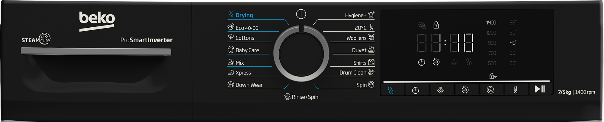 BEKO Washing machine with dryer | BMM5DFO5741WPB | Energy efficiency class A/D | Front loading | Washing capacity 7 kg | 1400 RPM | Depth 52 cm | Width 60 cm | Display | LED | Drying system | Drying capacity 5 kg | Steam function | White - Image 6