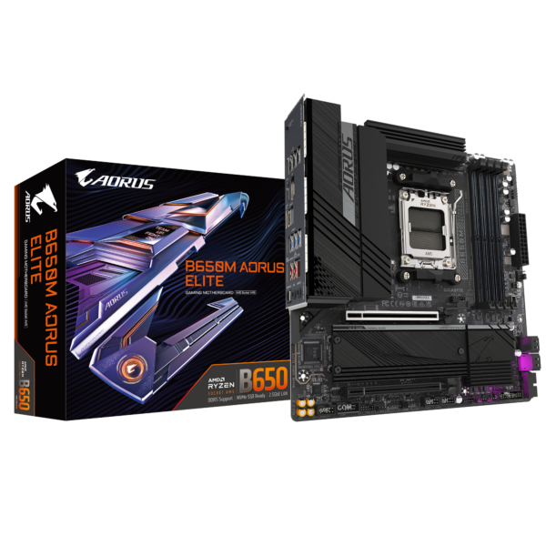 Gigabyte B650M AORUS ELITE (rev. 1.3) | Processor family AMD | Processor socket AM5 | DDR5 | Supported hard disk drive interfaces SATA, M.2 | Number of SATA connectors 4