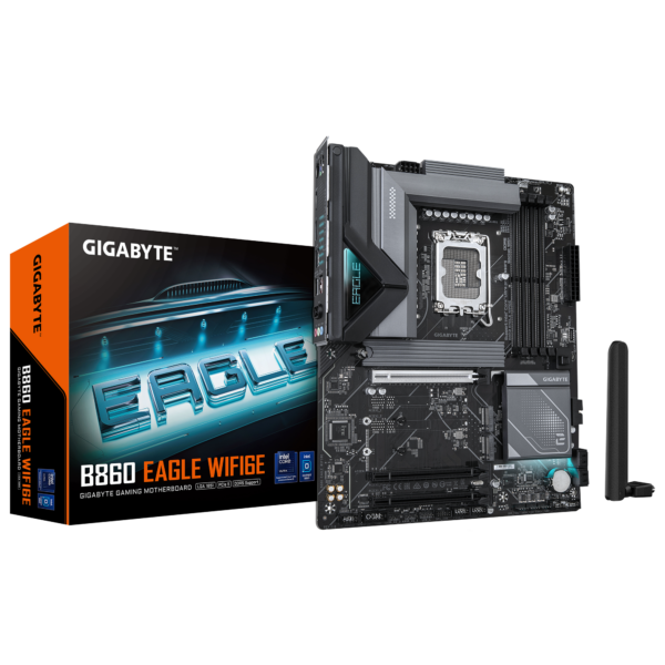Gigabyte B860 EAGLE WIFI6E | Processor family Intel | Processor socket LGA1851 | DDR5 | Supported hard disk drive interfaces SATA, M.2 | Number of SATA connectors 4