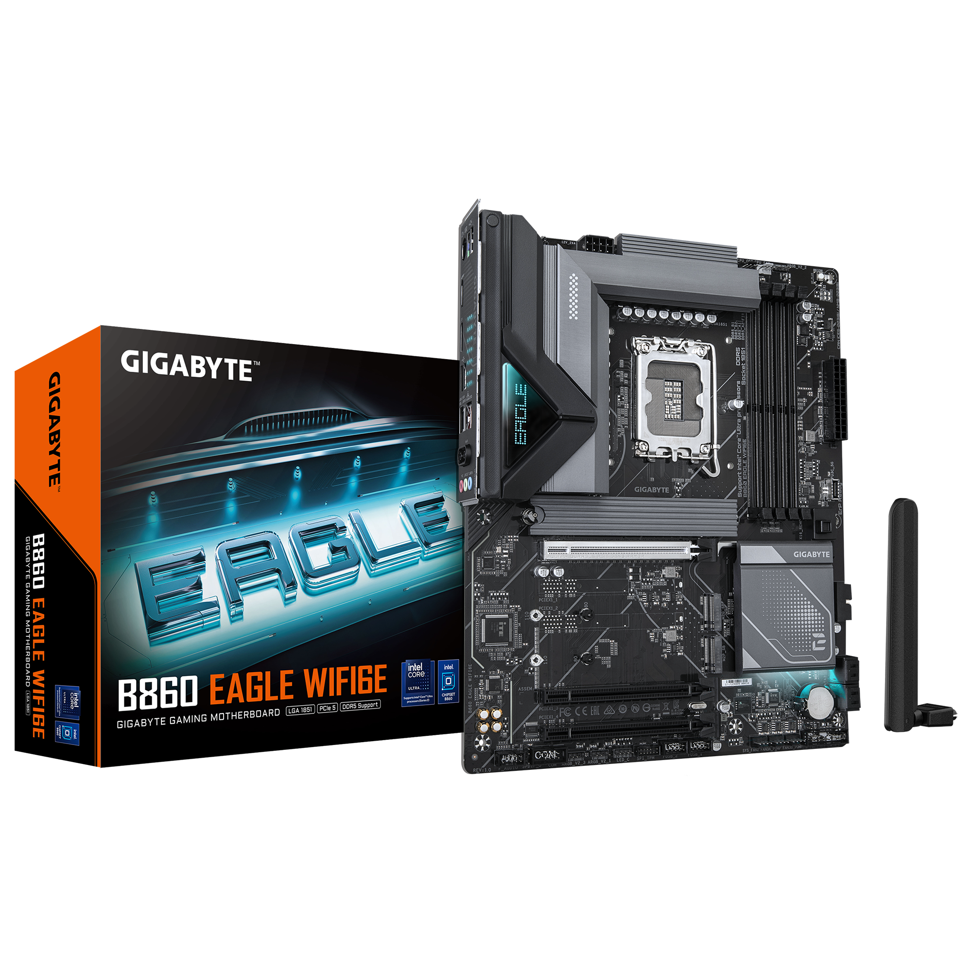 Gigabyte B860 EAGLE WIFI6E | Processor family Intel | Processor socket LGA1851 | DDR5 | Supported hard disk drive interfaces SATA, M.2 | Number of SATA connectors 4