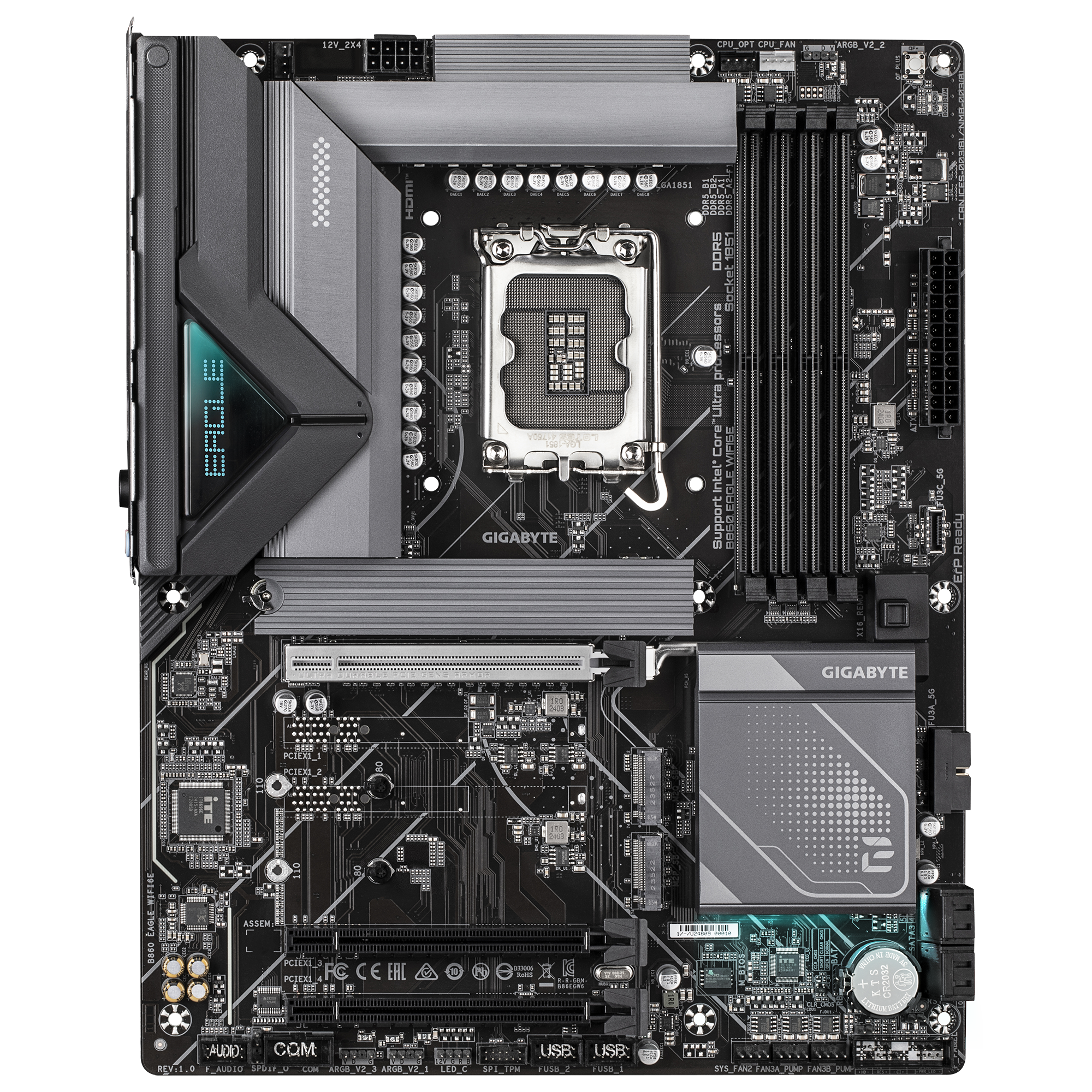 Gigabyte B860 EAGLE WIFI6E | Processor family Intel | Processor socket LGA1851 | DDR5 | Supported hard disk drive interfaces SATA, M.2 | Number of SATA connectors 4 - Image 2