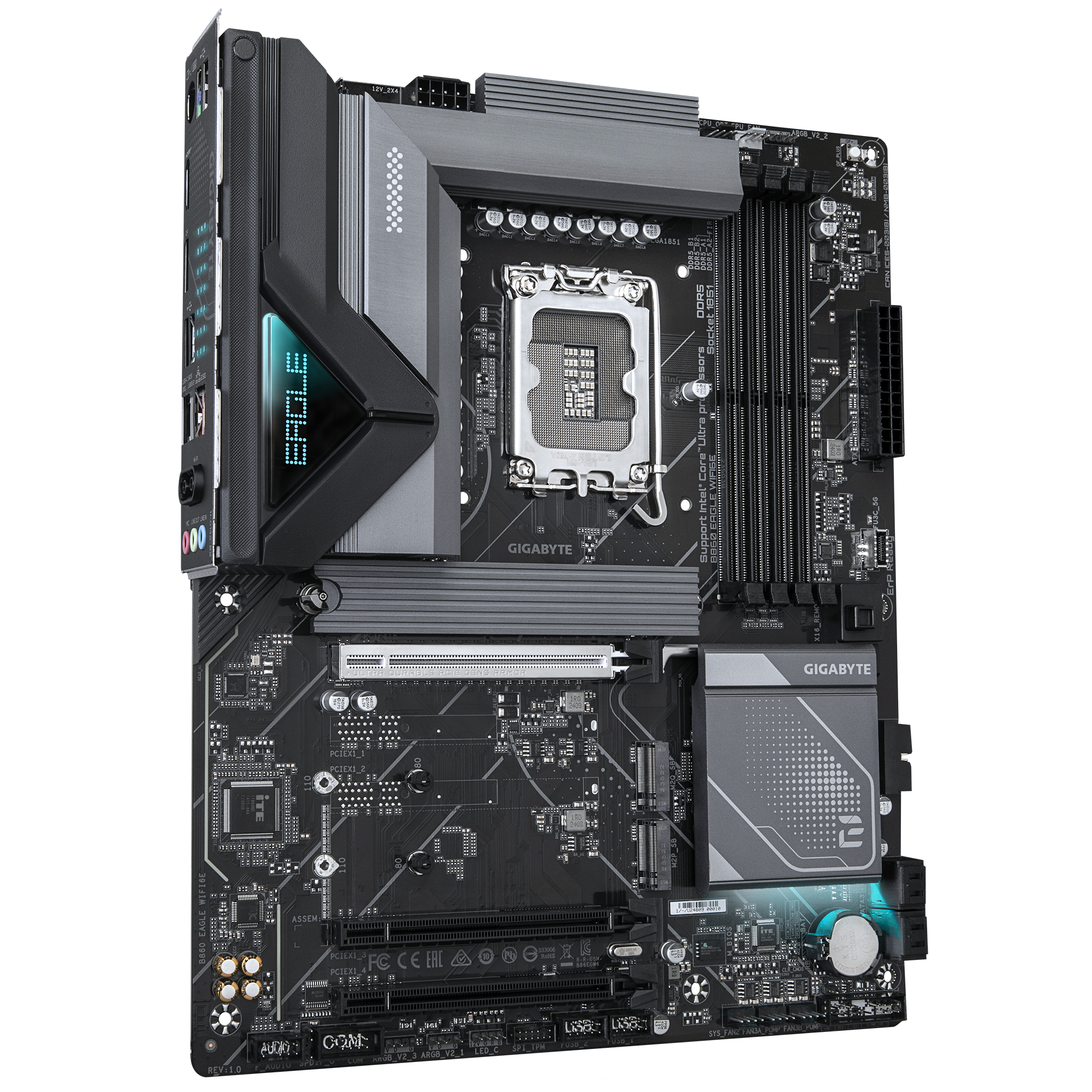Gigabyte B860 EAGLE WIFI6E | Processor family Intel | Processor socket LGA1851 | DDR5 | Supported hard disk drive interfaces SATA, M.2 | Number of SATA connectors 4 - Image 3