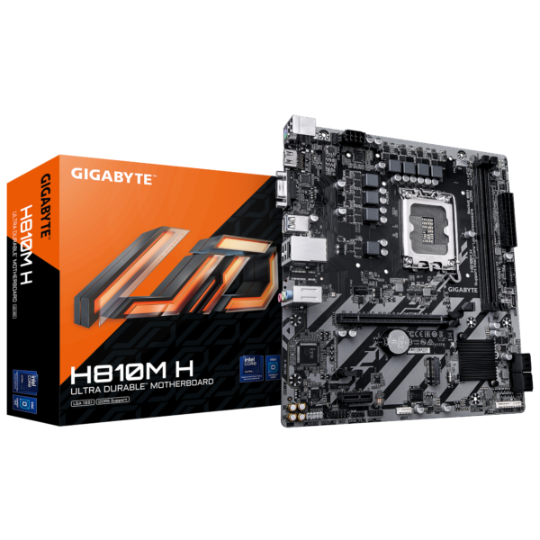 Gigabyte H810M H | Processor family Intel | Processor socket LGA1851 | DDR5 | Supported hard disk drive interfaces SATA, M.2 | Number of SATA connectors 4