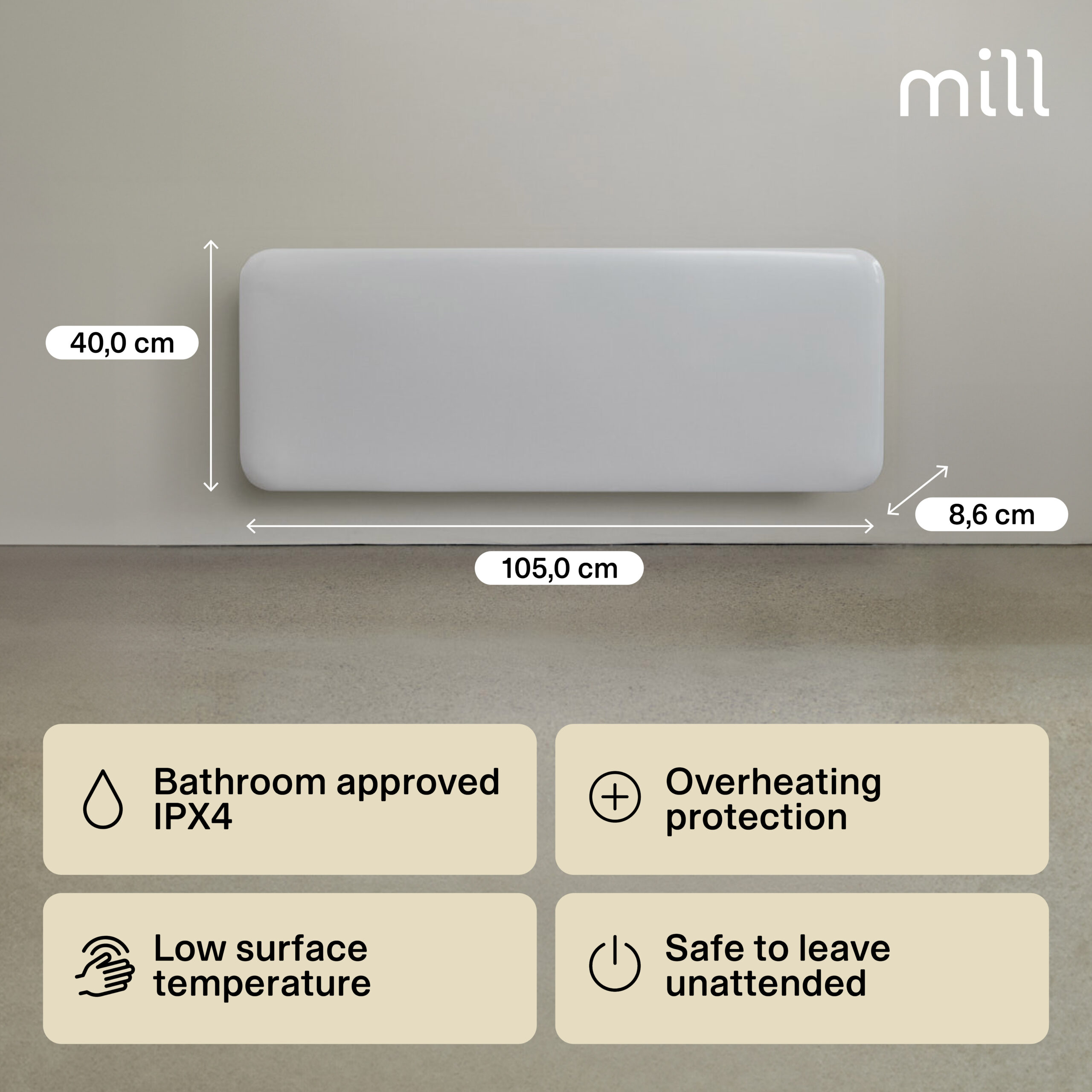 Mill | Heater | IB1200DN Steel | Panel Heater | 1200 W | Number of power levels 1 | Suitable for rooms up to 14-18 m² | White | N/A - Image 18