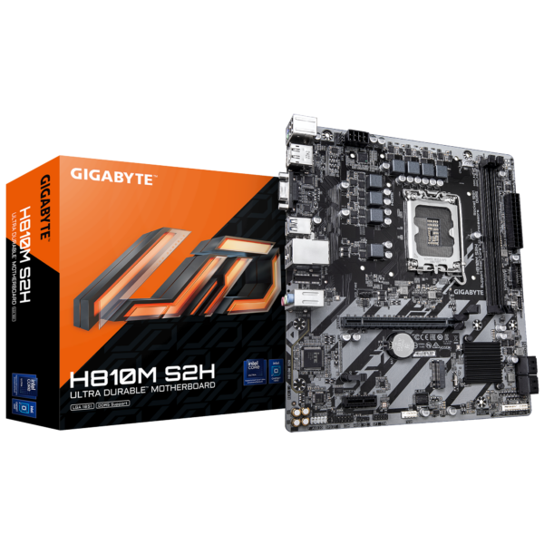 Gigabyte H810M S2H | Processor family Intel | Processor socket LGA1851 | DDR5 | Supported hard disk drive interfaces M.2, SATA | Number of SATA connectors 4