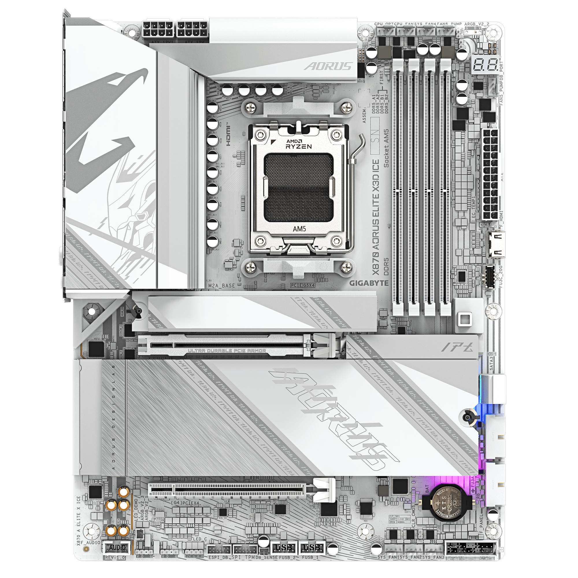 Gigabyte X870 AORUS ELITE X3D ICE | Processor family AMD | Processor socket AM5 | DDR5 | Supported hard disk drive interfaces SATA, M.2 | Number of SATA connectors 4 - Image 2