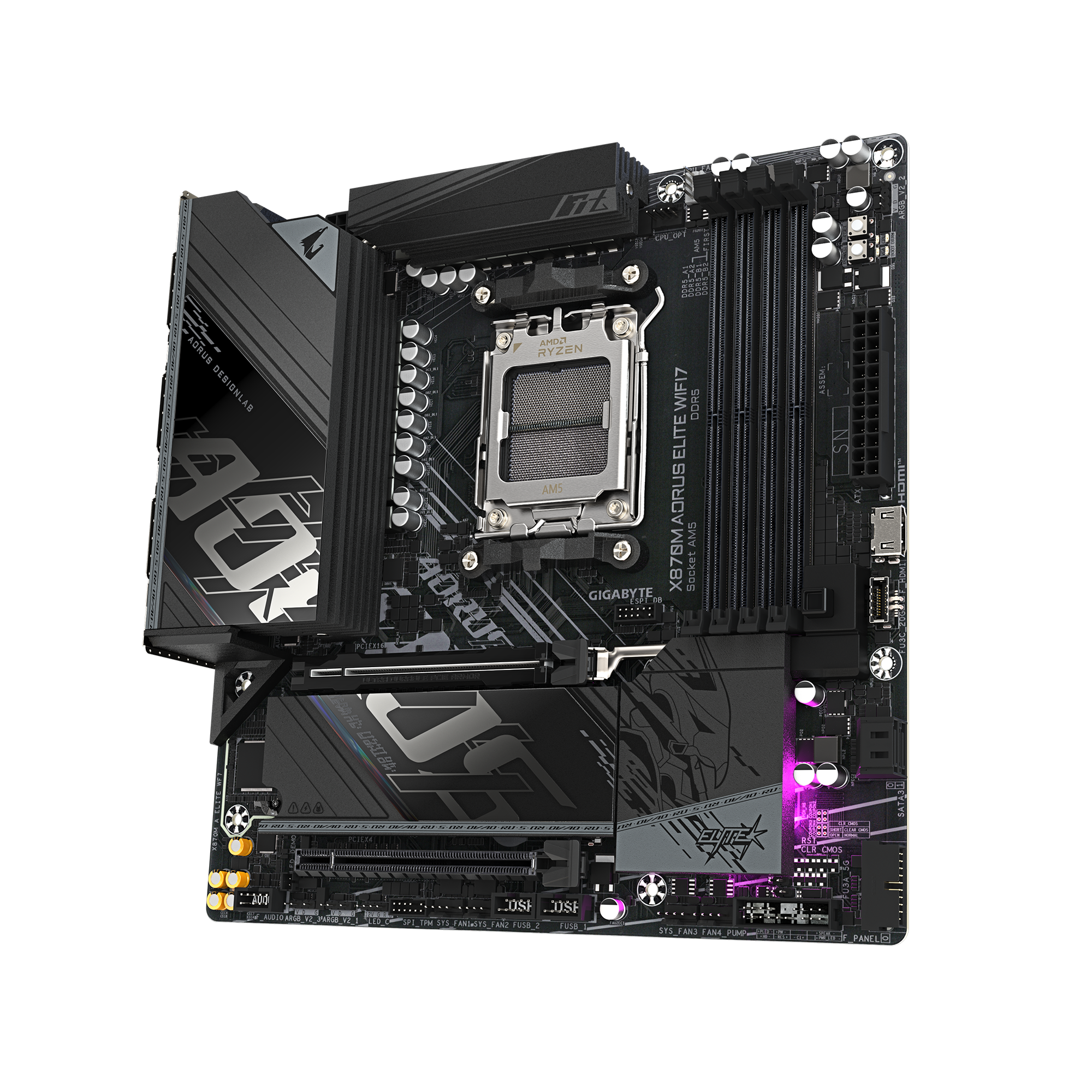 Gigabyte X870M AORUS ELITE WIFI7 | Processor family AMD | Processor socket AM5 | DDR5 | Supported hard disk drive interfaces SATA, M.2 | Number of SATA connectors 2 - Image 3
