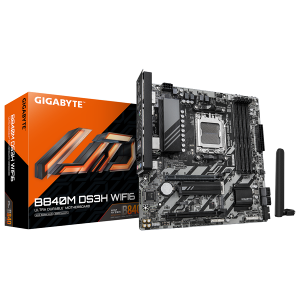 Gigabyte B840M DS3H WIFI6 (rev. 1.1) | Processor family AMD | Processor socket AM5 | DDR5 | Supported hard disk drive interfaces SATA, M.2 | Number of SATA connectors 4