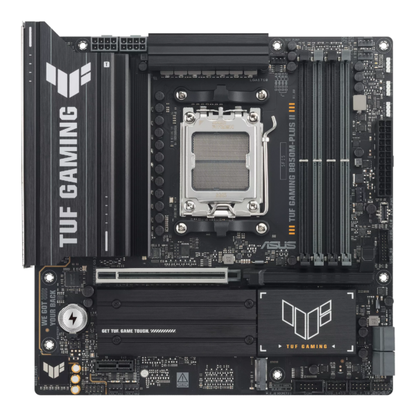 Asus TUF GAMING B850M-PLUS II | Processor family AMD | Processor socket AM5 | DDR5 | Supported hard disk drive interfaces SATA, M.2 | Number of SATA connectors 4