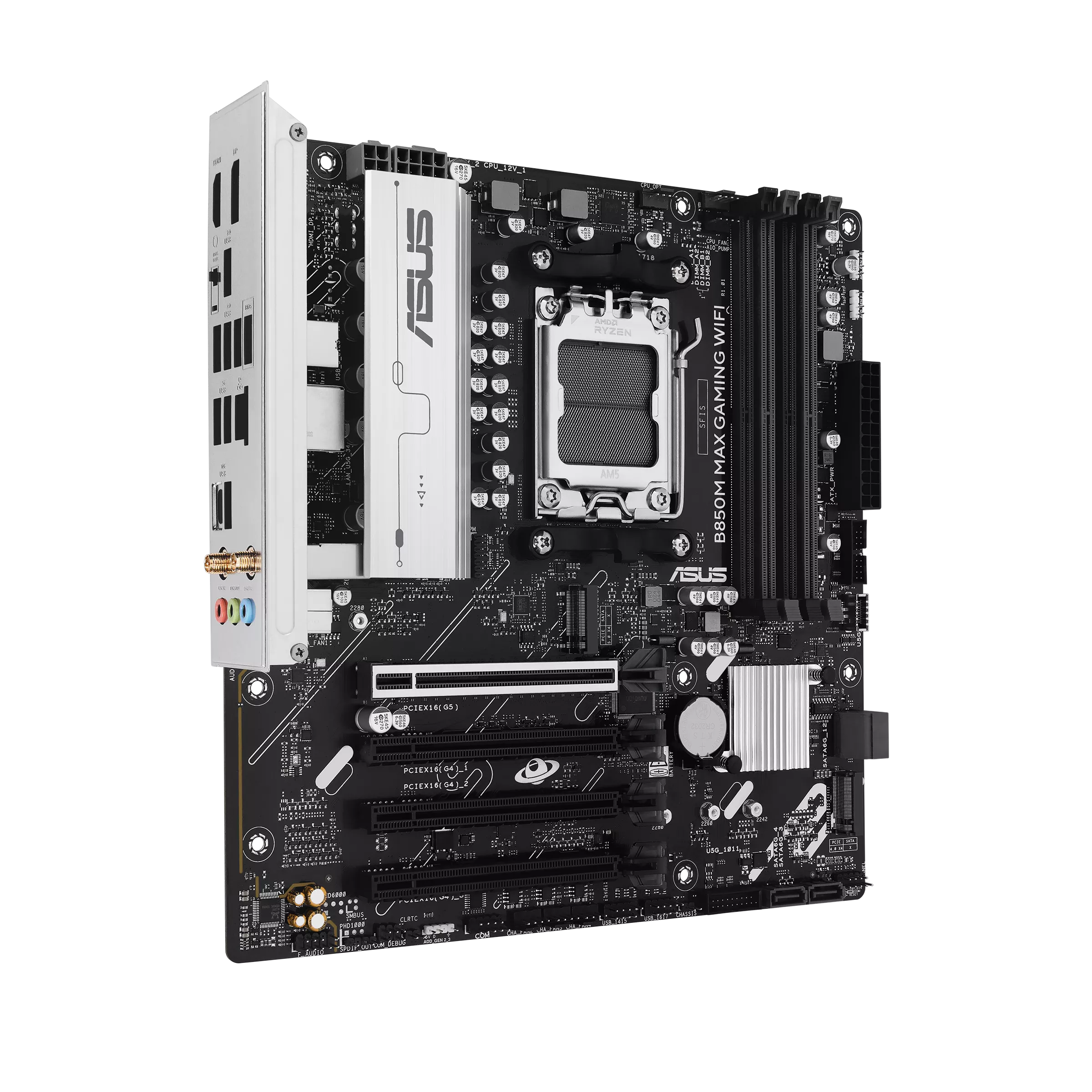 Asus B850M MAX GAMING WIFI | Processor family AMD | Processor socket AM5 | DDR5 | Supported hard disk drive interfaces SATA, M.2 | Number of SATA connectors 4 - Image 2