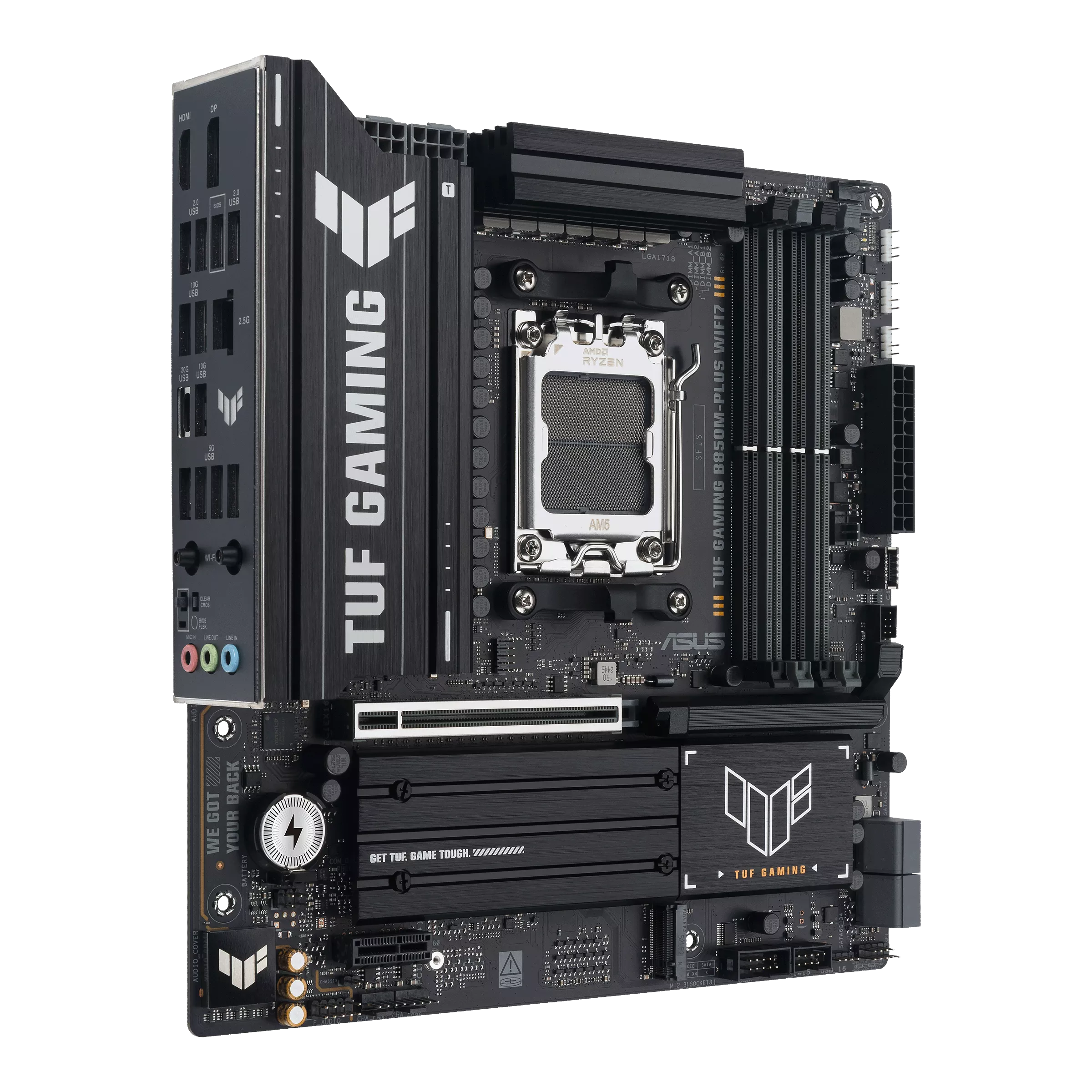 Asus TUF GAMING B850M-PLUS WIFI7 | Processor family AMD | Processor socket AM5 | DDR5 | Supported hard disk drive interfaces SATA, M.2 | Number of SATA connectors 4 - Image 2